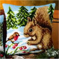 Winter Scene - Squirrel & Robin chunky cross stitch cushion fron